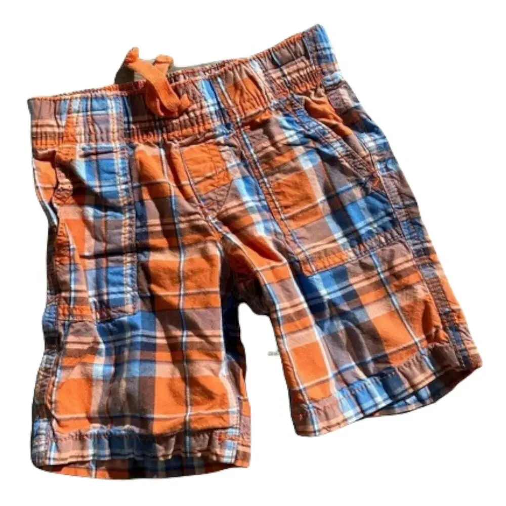 Crazy‎ 8 Boys Shorts Size 2 Awesome Ocean Orange Blue Plaid Pull On Cotton